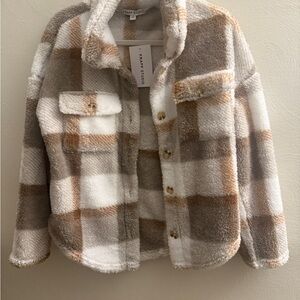 NEW with tags! Cozy Teddy Jacket in Cream and Brown Plaid